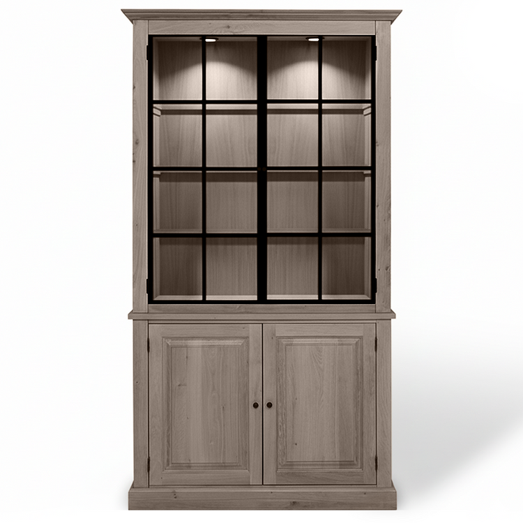 Wexford Display Cabinet - Brown Oak with 2 Glass Panel Doors | Marcottestyle
