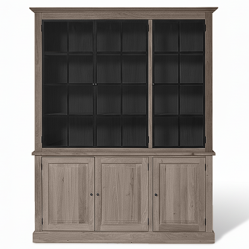 Wexford Display Cabinet - Brown Oak with 3 Glass Panel Doors | Marcottestyle