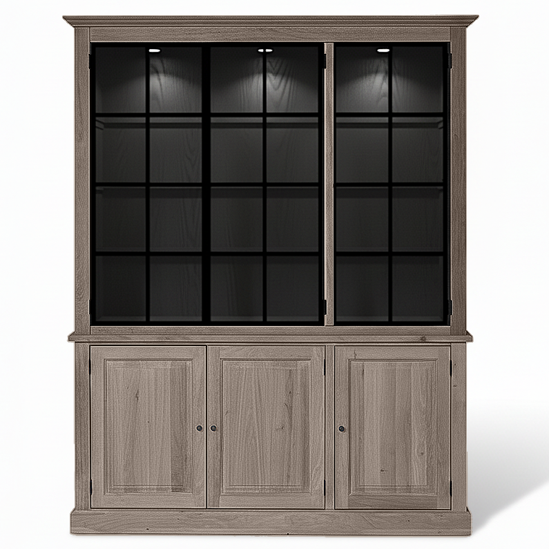 Wexford Display Cabinet - Brown Oak with 3 Glass Panel Doors | Marcottestyle