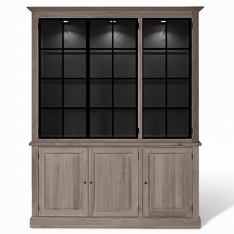 Wexford Display Cabinet - Brown Oak with 3 Glass Panel Doors | Marcottestyle