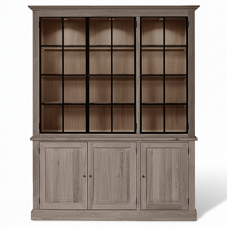 Wexford Display Cabinet - Brown Oak with 3 Glass Panel Doors | Marcottestyle