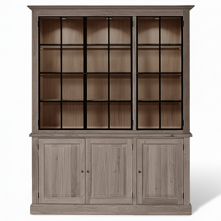 Wexford Display Cabinet - Brown Oak with 3 Glass Panel Doors | Marcottestyle