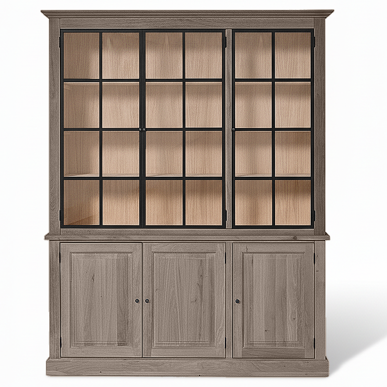 Wexford Display Cabinet - Brown Oak with 3 Glass Panel Doors | Marcottestyle