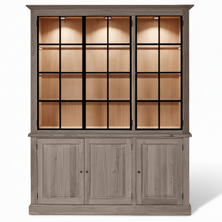 Wexford Display Cabinet - Brown Oak with 3 Glass Panel Doors | Marcottestyle