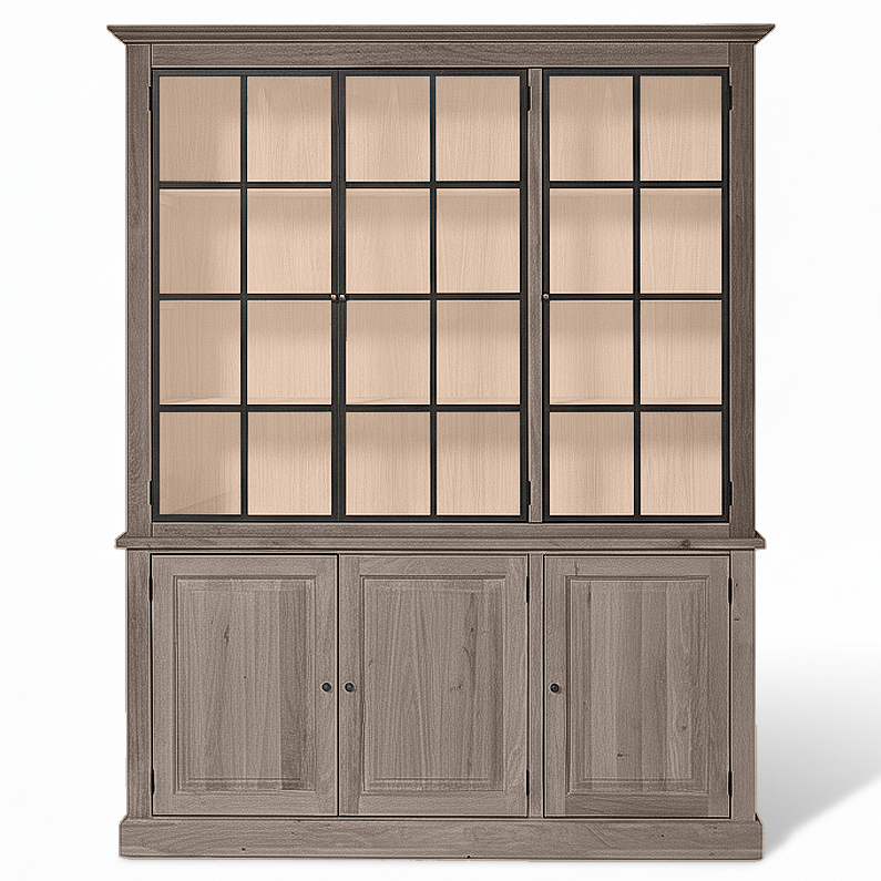 Wexford Display Cabinet - Brown Oak with 3 Glass Panel Doors | Marcottestyle