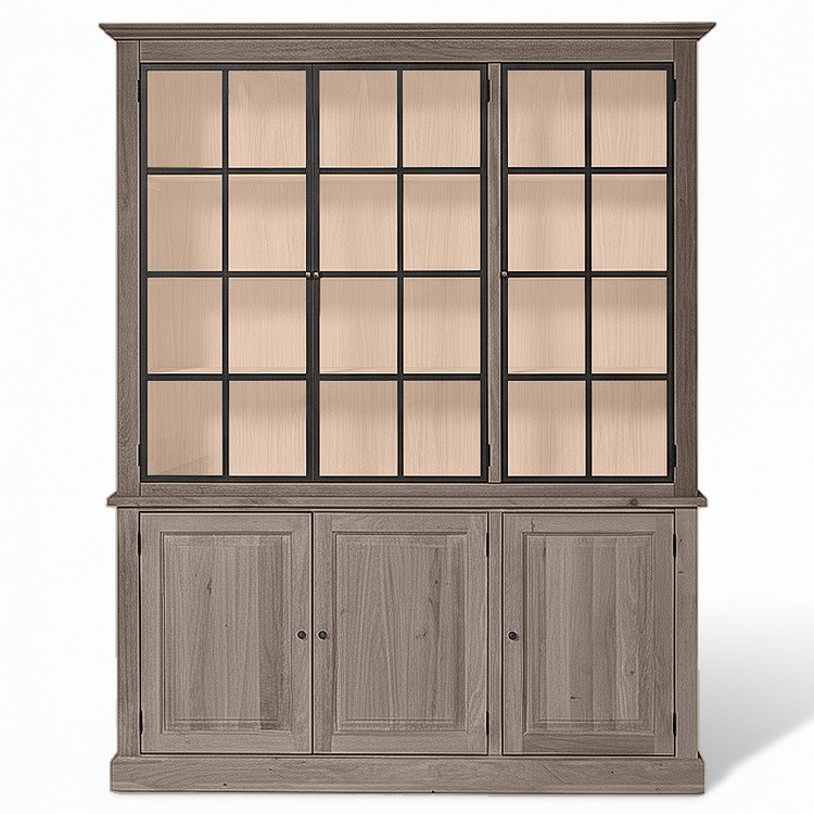 Wexford Display Cabinet - Brown Oak with 3 Glass Panel Doors | Marcottestyle