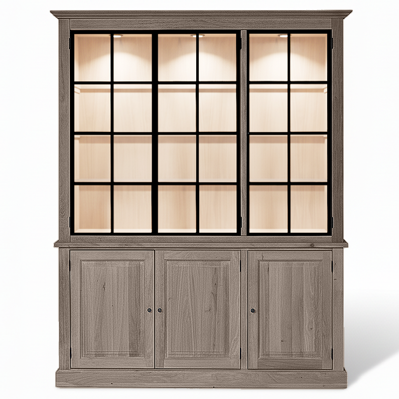 Wexford Display Cabinet - Brown Oak with 3 Glass Panel Doors | Marcottestyle