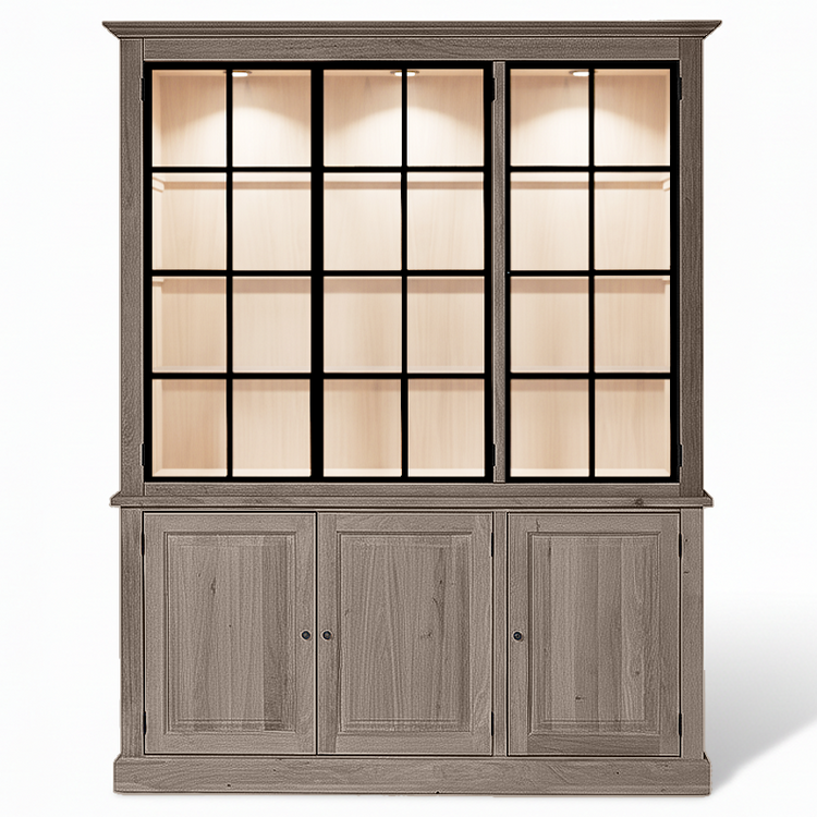 Wexford Display Cabinet - Brown Oak with 3 Glass Panel Doors | Marcottestyle