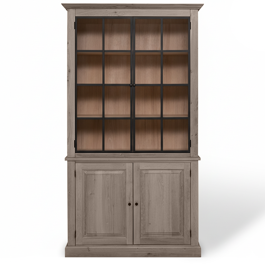 Wexford Display Cabinet - Brown Oak with 2 Glass Panel Doors | Marcottestyle