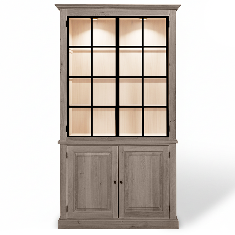 Wexford Display Cabinet - Brown Oak with 2 Glass Panel Doors | Marcottestyle