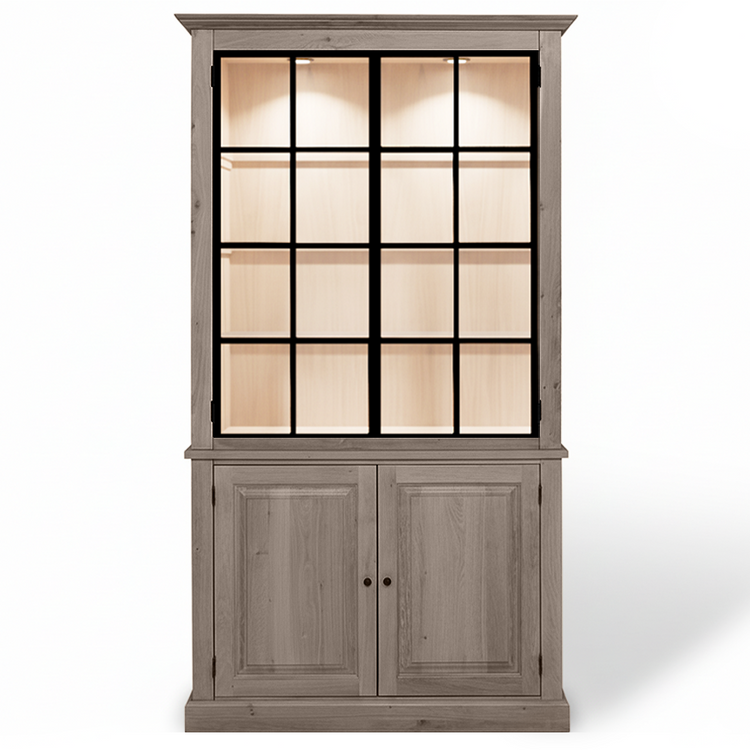 Wexford Display Cabinet - Brown Oak with 2 Glass Panel Doors | Marcottestyle