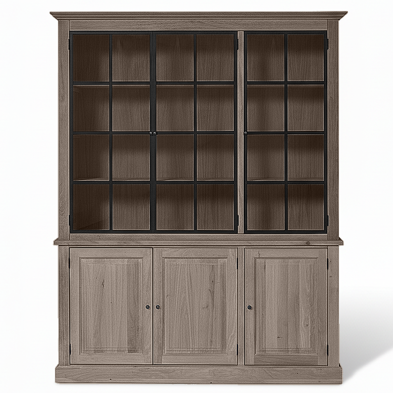 Wexford Display Cabinet - Brown Oak with 3 Glass Panel Doors | Marcottestyle