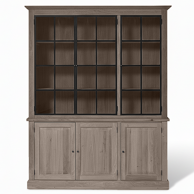 Wexford Display Cabinet - Brown Oak with 3 Glass Panel Doors | Marcottestyle