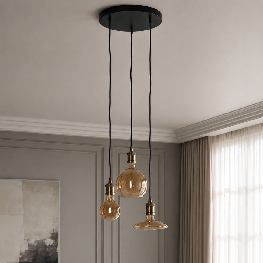 Pendant Light Brynja 2553Q - 3xE27 - Black pendant lamp in modern interior room setting