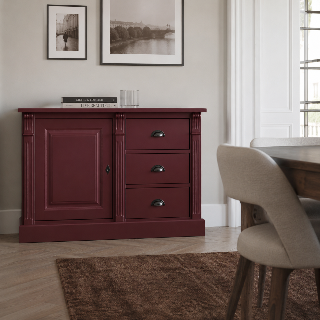 Buffet - Angers - Solid Pine - 116 x 51 x 78 cm - Bordeaux