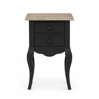 Cahors nightstand in black with oak top, front view on white background
