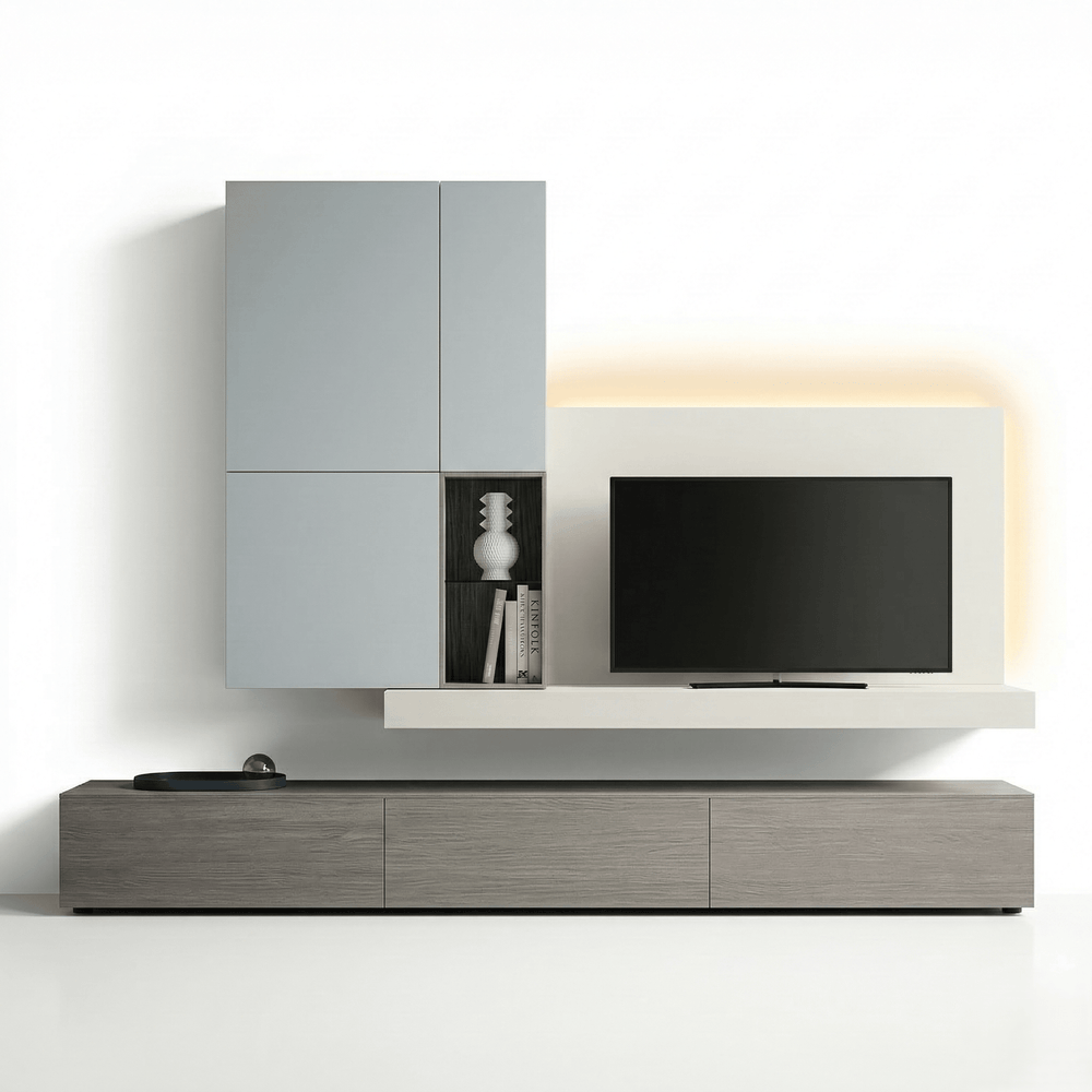 Caldero Luxury Italian TV Wall Unit | Modern Floating Media Console with Minimalist Wall Cabinet