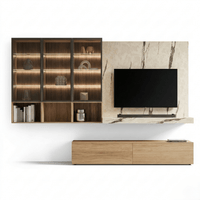 Calderra Luxury Italian TV Wall Unit | Marble Panel Entertainment System with Illuminated Display Cabinet - Marcottestyle Shop