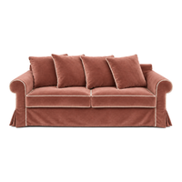 Castilliano country sofa in terracotta velvet with white piping, front view