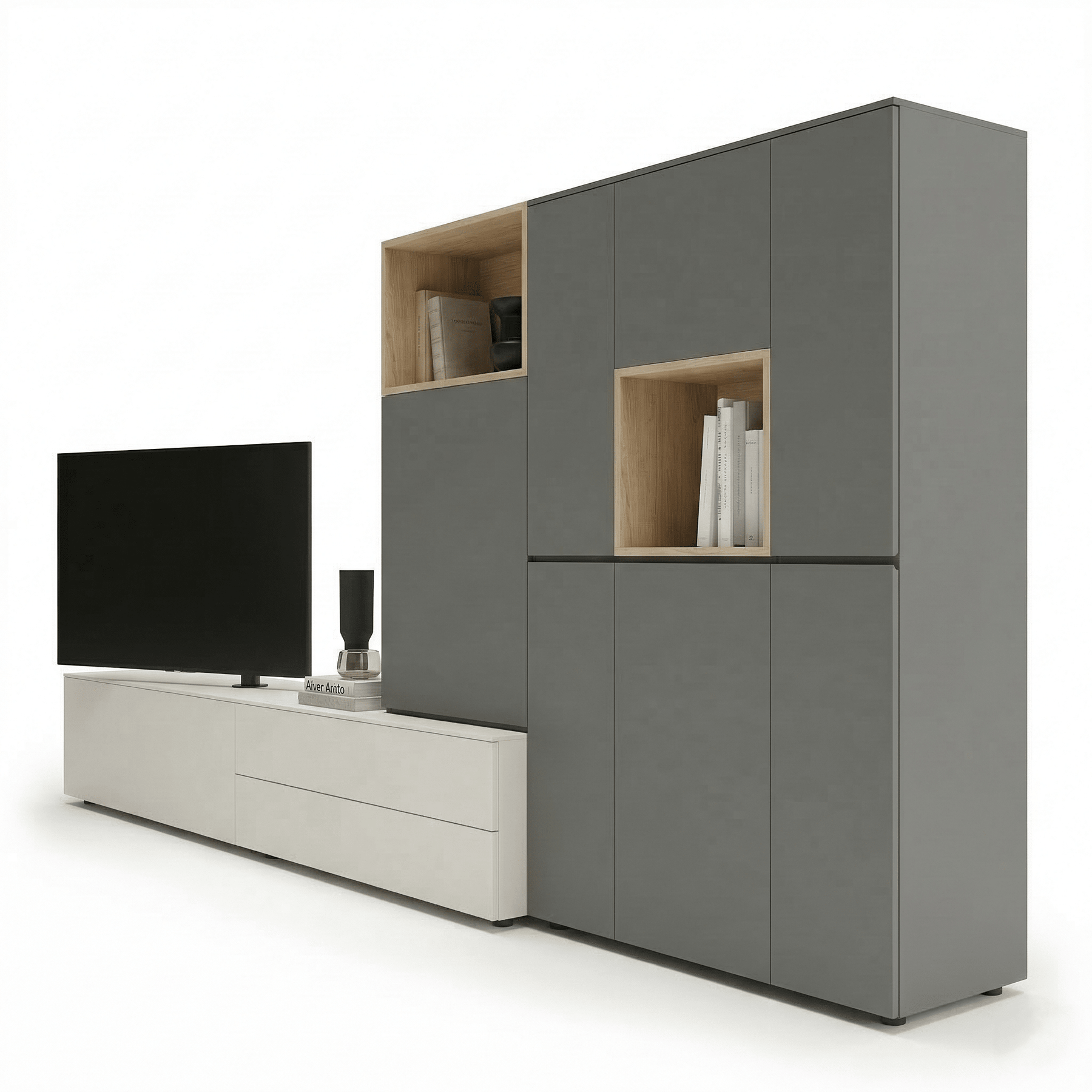 Cavero Italien Designer TV Étagère murale | Modern Storage Mural avec Architectural Armoire System - Marcottestyle Shop