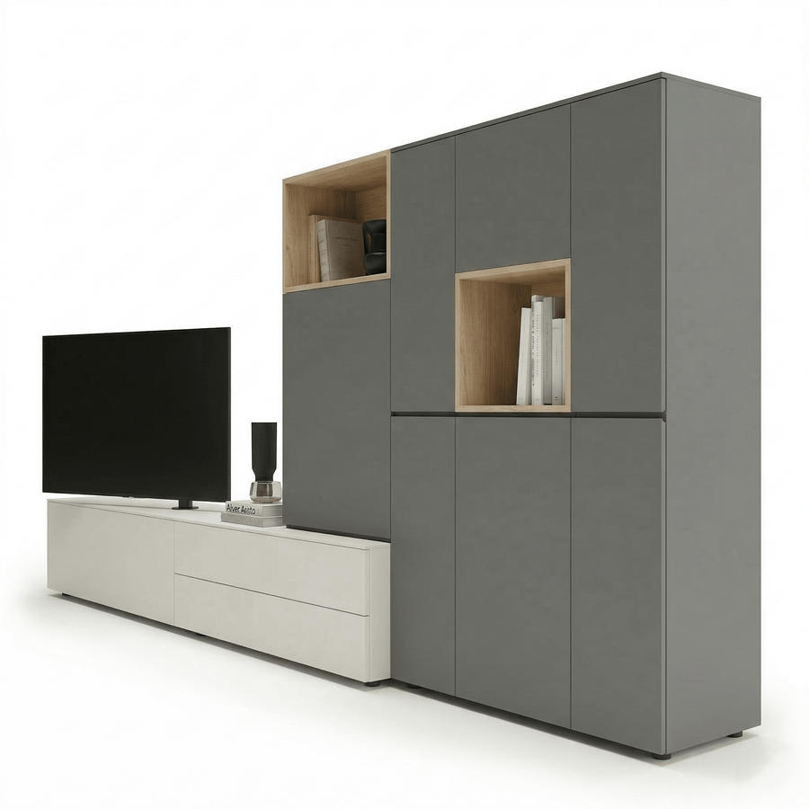 Cavero Italien Designer TV Étagère murale | Modern Storage Mural avec Architectural Armoire System - Marcottestyle Shop