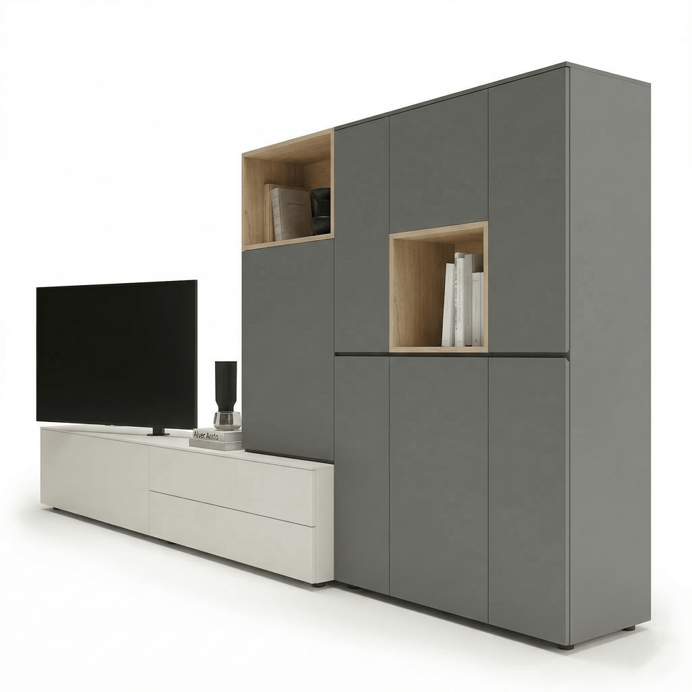 Cavero Italian Designer TV Wall Unit | Modern Storage Wall with Architectural Cabinet System - View 2