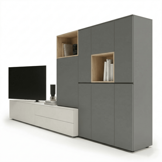 Cavero Italian Designer TV Wall Unit | Modern Storage Wall with Architectural Cabinet System - Marcottestyle
