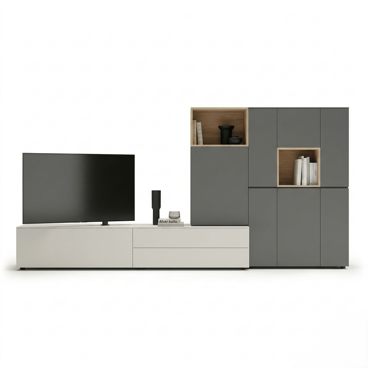 Cavero Italian Designer TV Wall Unit | Modern Storage Wall with Architectural Cabinet System - Marcottestyle Shop | Marcottestyle