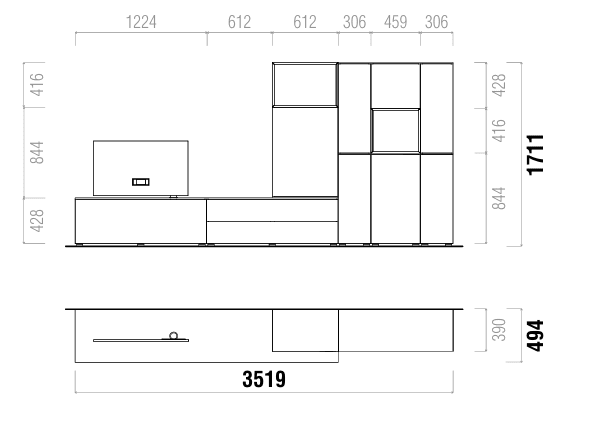 Cavero Italian Designer TV Wall Unit | Modern Storage Wall with Architectural Cabinet System - Marcottestyle Shop | Marcottestyle