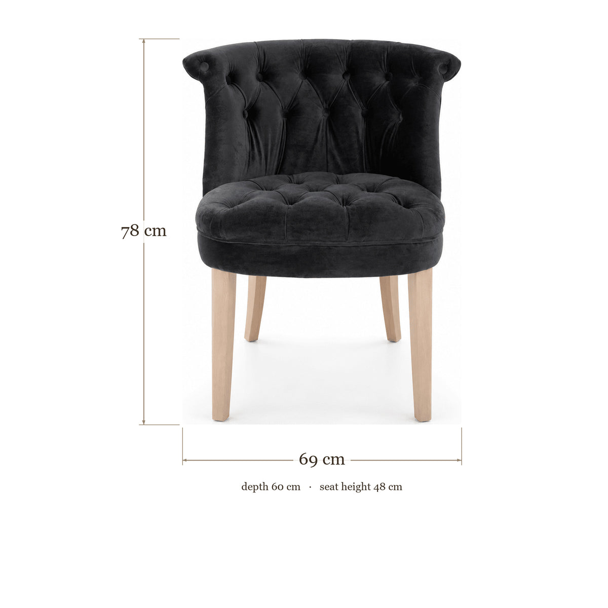 Dining Chair Ducati - Velvet Black - dimensions | Marcottestyle