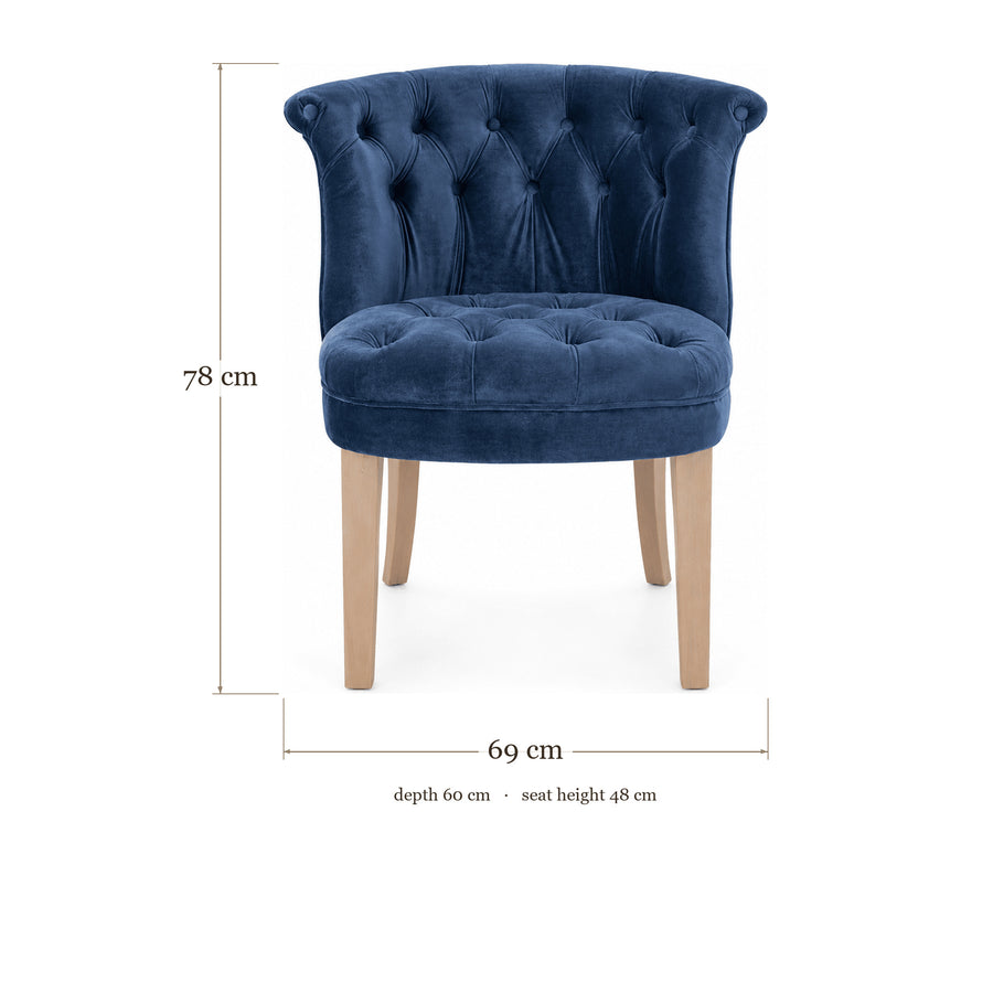 Dining Chair Ducati - Velvet Blue - dimensions | Marcottestyle