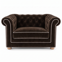 Chesterfield loveseat in espresso velvet with white piping, front view