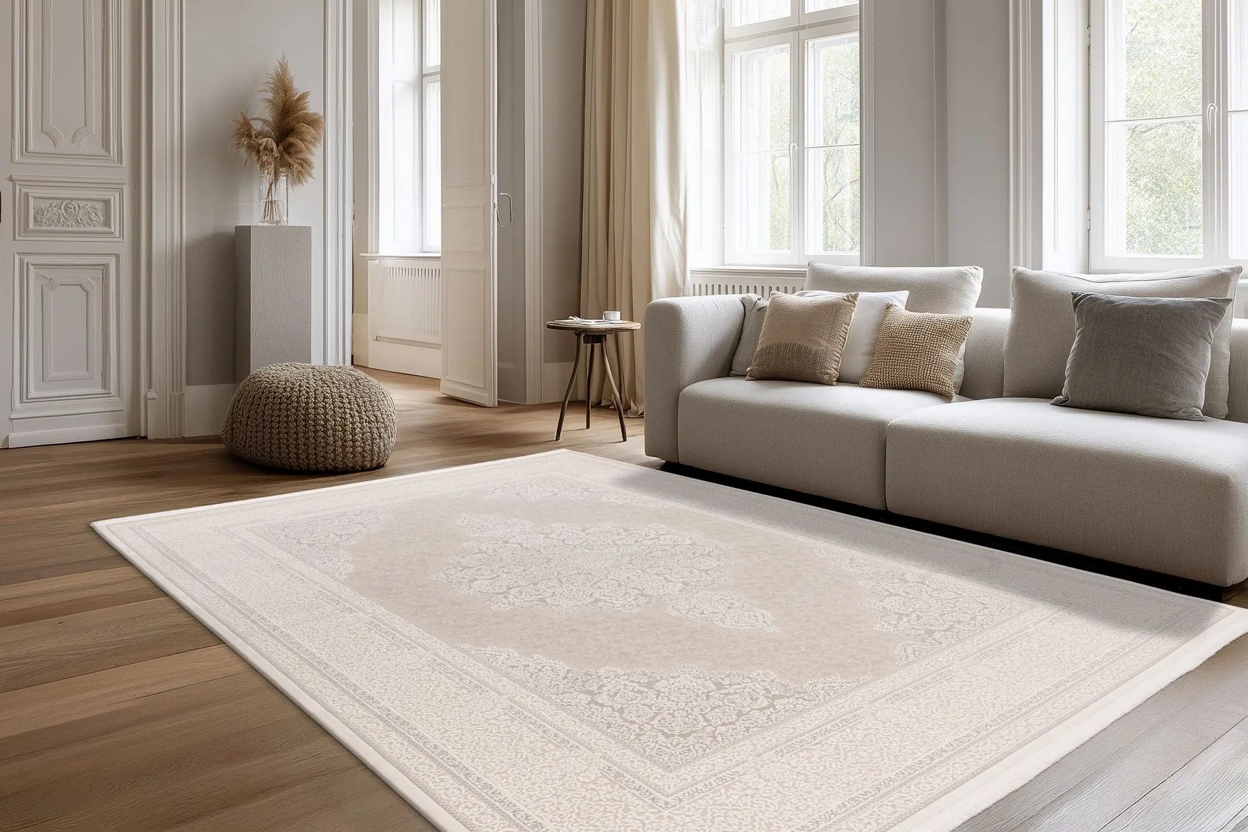 Low-Pile Rug - Fiore Cream / Silver