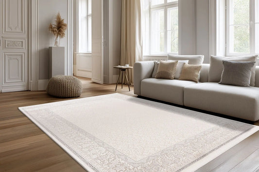 Low-Pile Rug - Fiore Cream / Silver Border