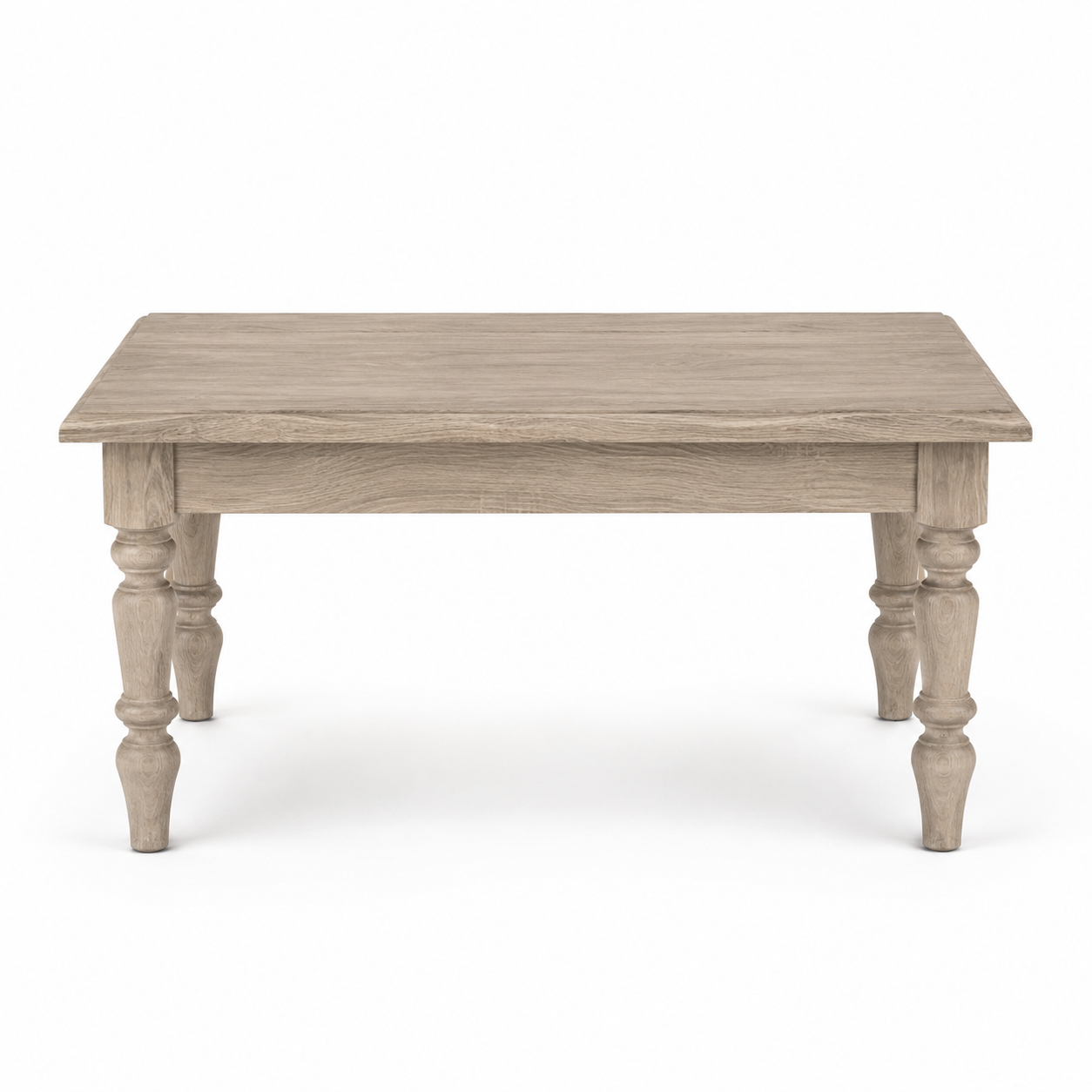 Pomerol coffee table in solid oak, front view on white background
