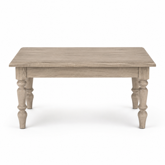 Pomerol coffee table in solid oak, front view on white background