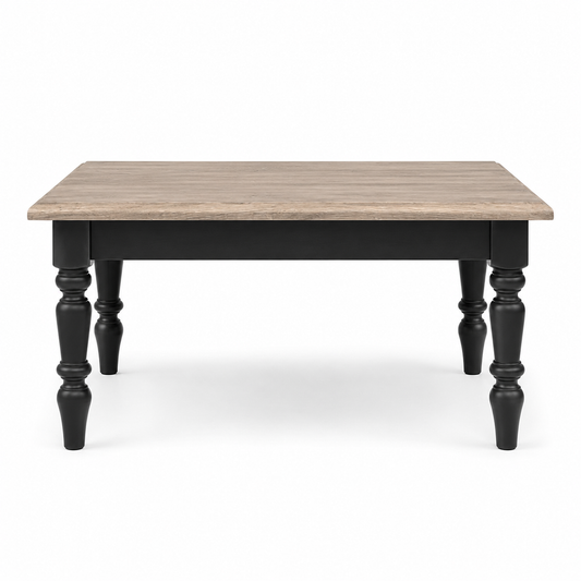 Pomerol coffee table in black with oak top, front view on white background
