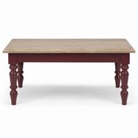 Pomerol coffee table in bordeaux with oak top, front view on white background