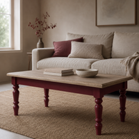 Pomerol coffee table in bordeaux with oak top styled in a living room