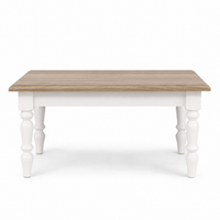Pomerol coffee table in white with a solid oak top, front view on white background