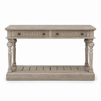 Gaillac console table in solid oak, front view on white background