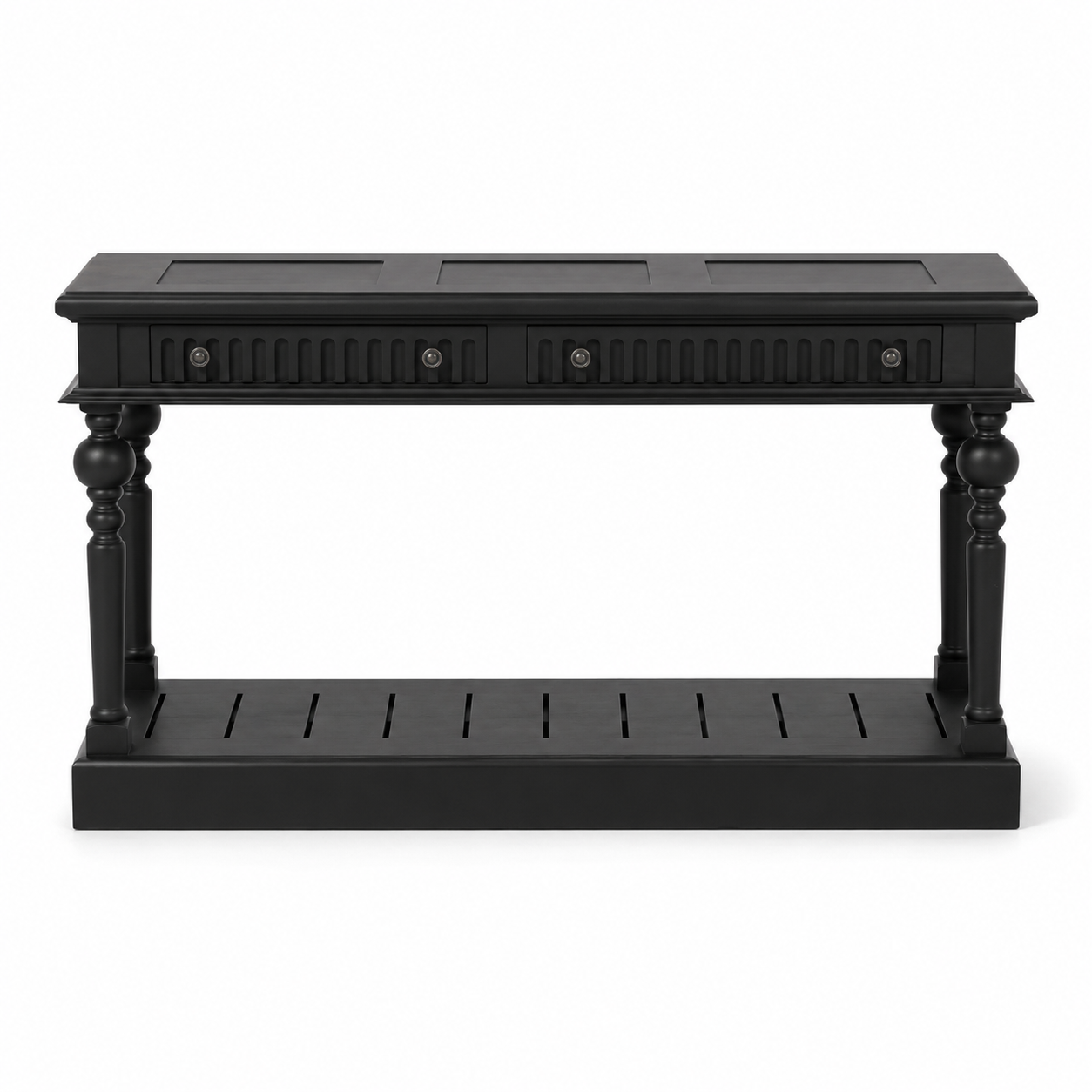 Gaillac console table in black, front view on white background