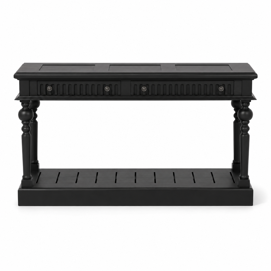Gaillac console table in black, front view on white background