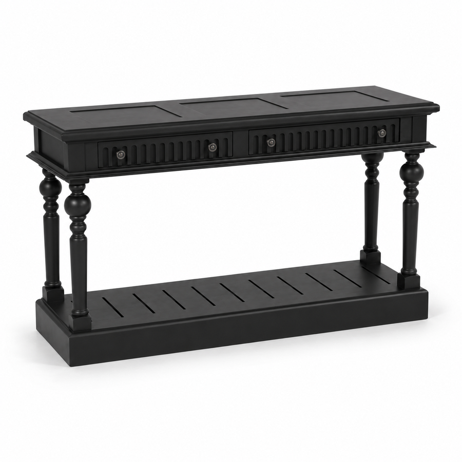 Gaillac console table in black, three-quarter angle view