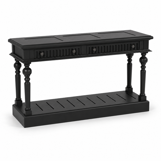 Gaillac console table in black, three-quarter angle view