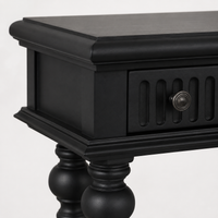Close-up of the black finish and fluted drawer detailing of the Gaillac console table