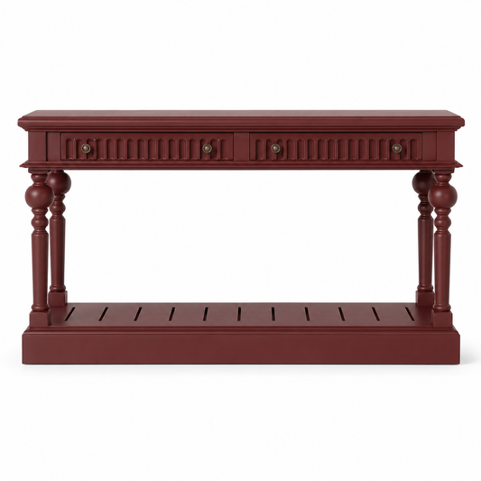 Gaillac console table in bordeaux, front view on white background