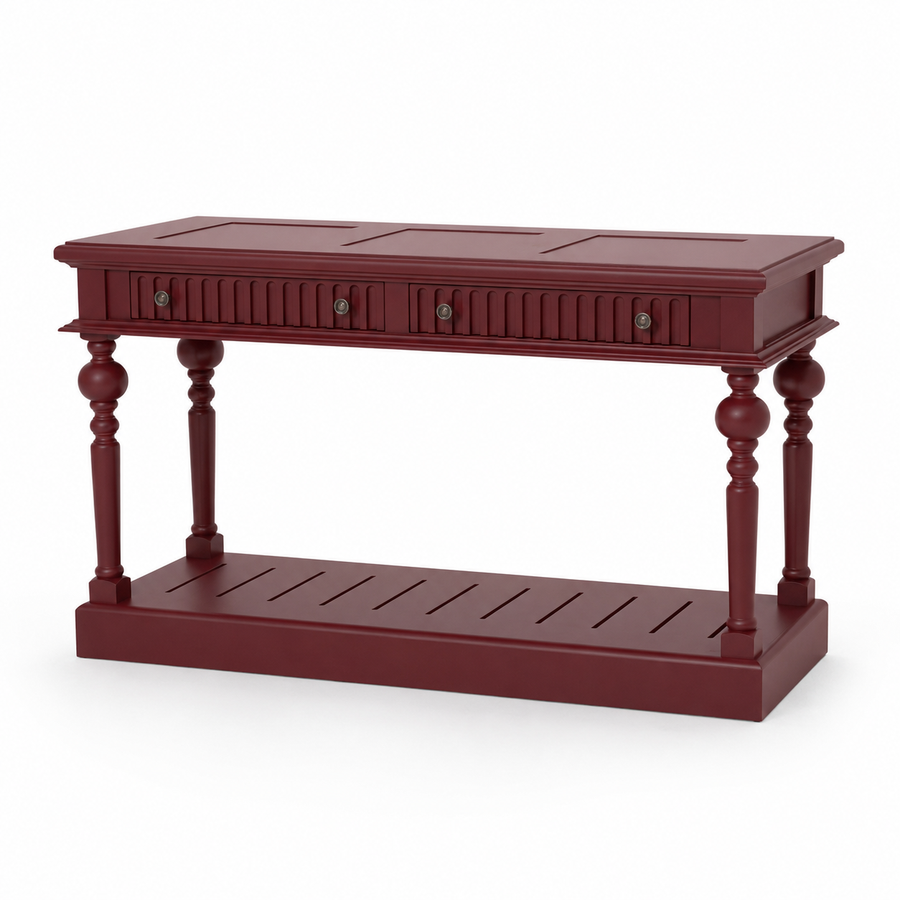 Gaillac console table in bordeaux, three-quarter angle view