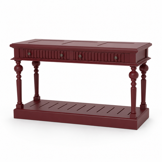 Gaillac console table in bordeaux, three-quarter angle view
