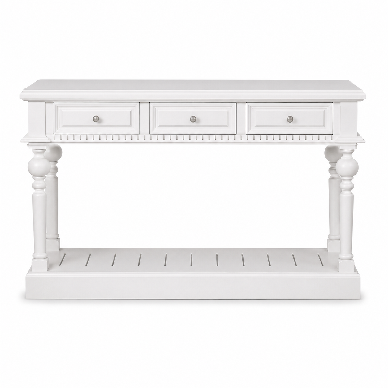 Gaillac console table in white, front view on white background